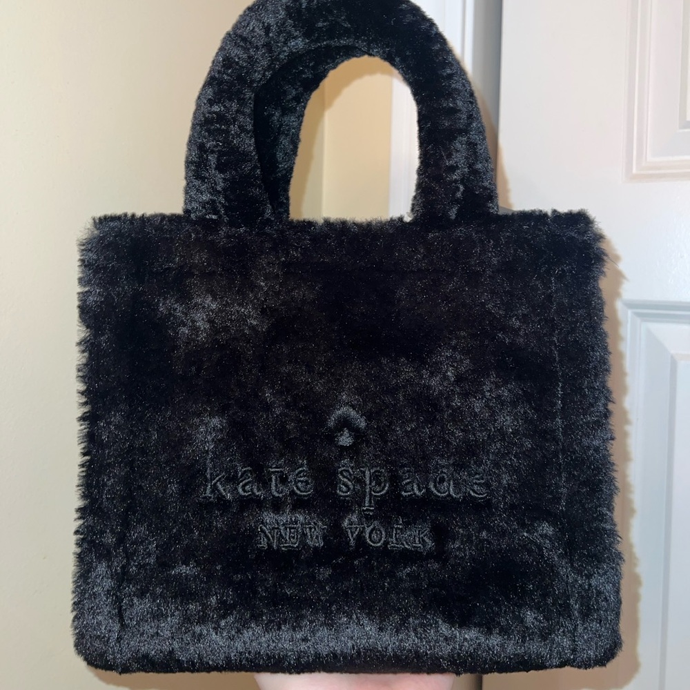 Kate Spade Black Faux Fur Hand Bag- square